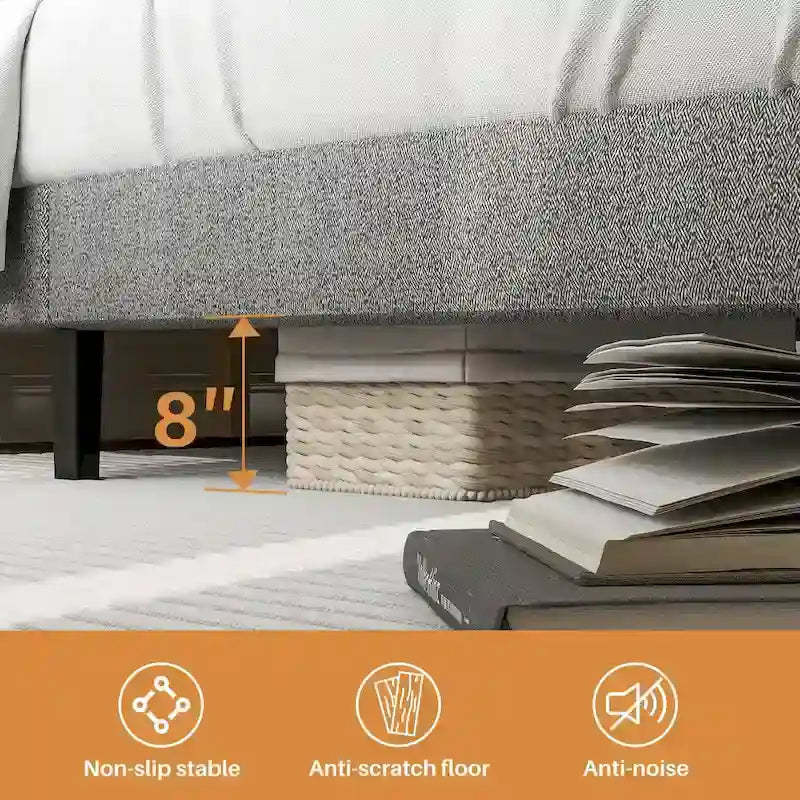 Full Bed Frame with Adjustable Headboard, No Box Spring Needed, Linen Upholstered Platform Bed Frame with Wood Slats Support 4