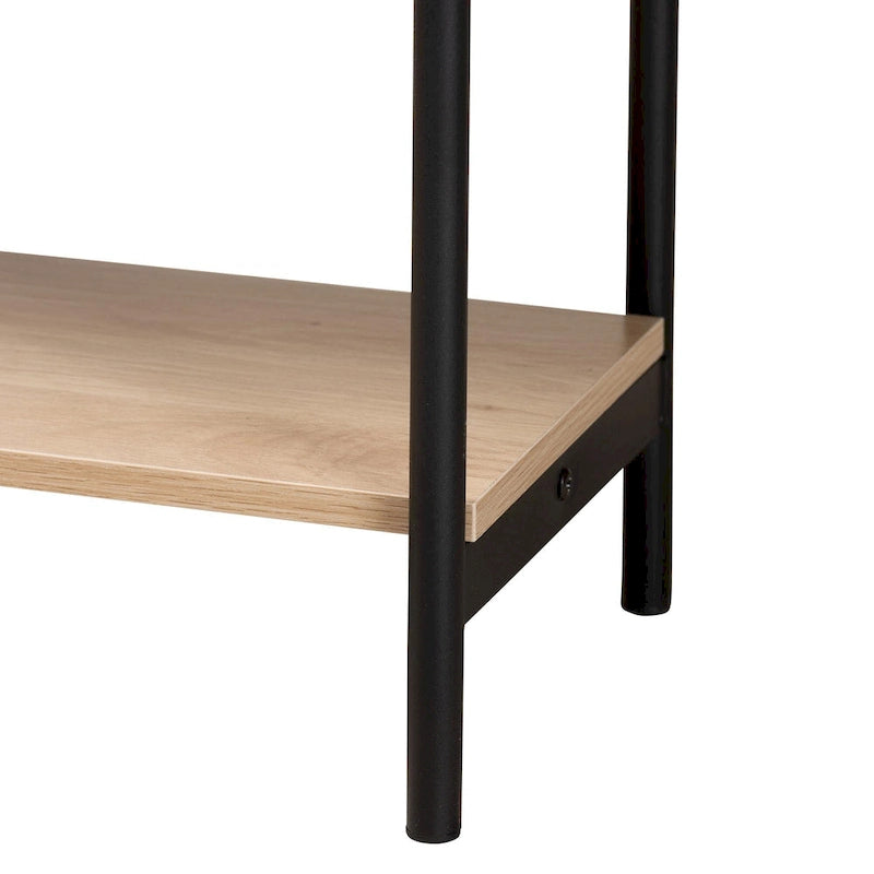 Mid-Century Modern Light Brown and Black 2-Drawer Console Table with Woven Rattan Accent 7