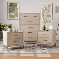  Drayden Transitional Oak Solid Wood 3-Piece Chest and 2 Nightstand Bedroom Set