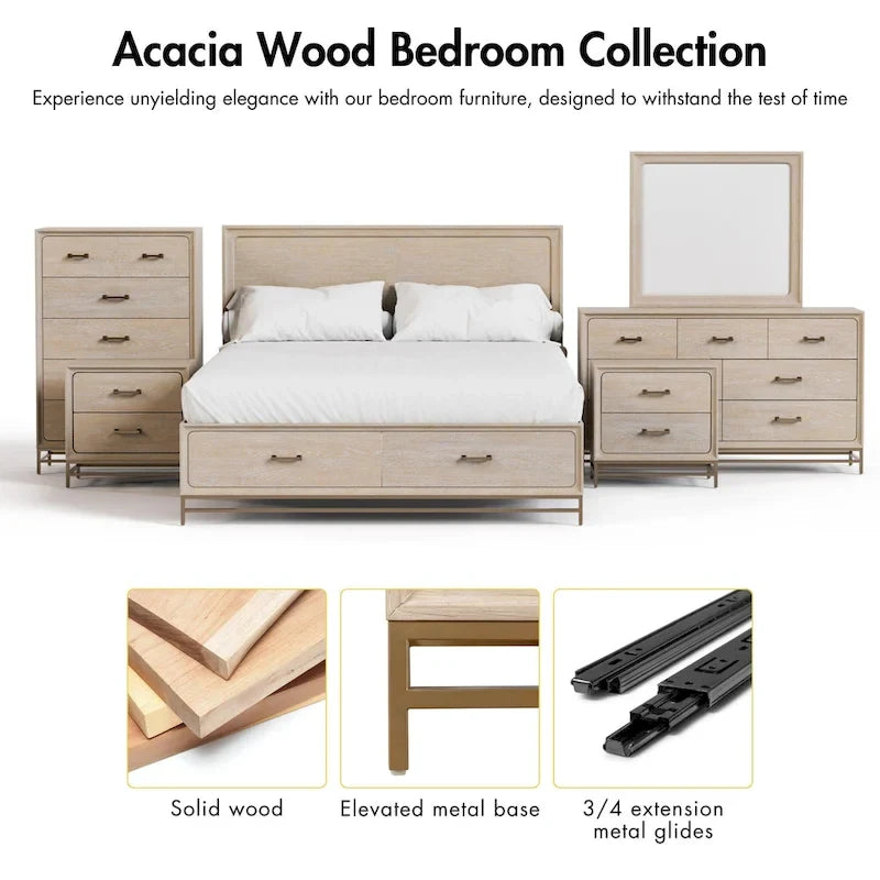 Drayden Transitional Oak Solid Wood 3-Piece Chest and 2 Nightstand Bedroom Set 9