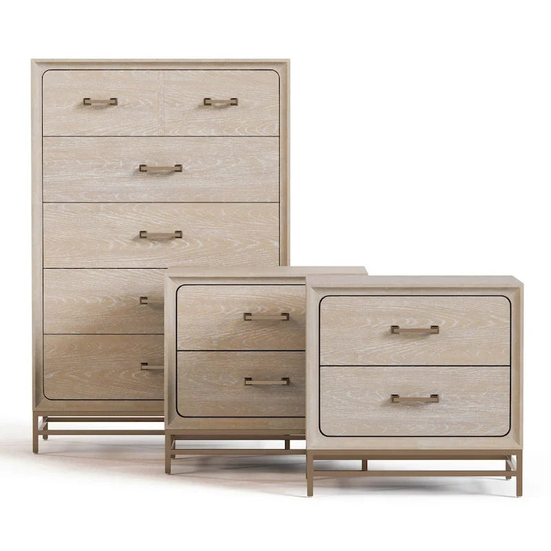 Drayden Transitional Oak Solid Wood 3-Piece Chest and 2 Nightstand Bedroom Set 12