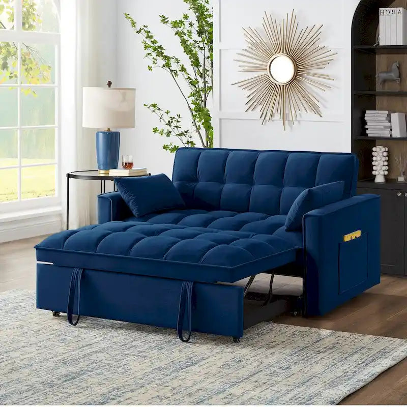 4 in1 Loveseat Sofa Bed with Armrests & Storage Pockets, Multi-Function Tufted Pull-out Sofa Bed with Adjustable Backrest 39