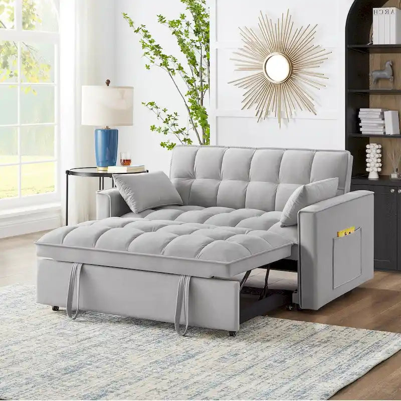 4 in1 Loveseat Sofa Bed with Armrests & Storage Pockets, Multi-Function Tufted Pull-out Sofa Bed with Adjustable Backrest 40