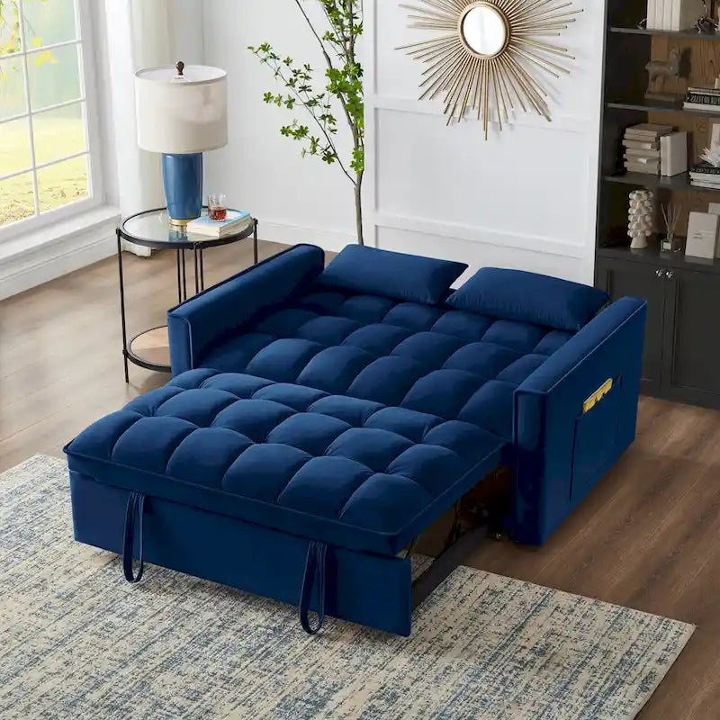 4 in1 Loveseat Sofa Bed with Armrests & Storage Pockets, Multi-Function Tufted Pull-out Sofa Bed with Adjustable Backrest 3
