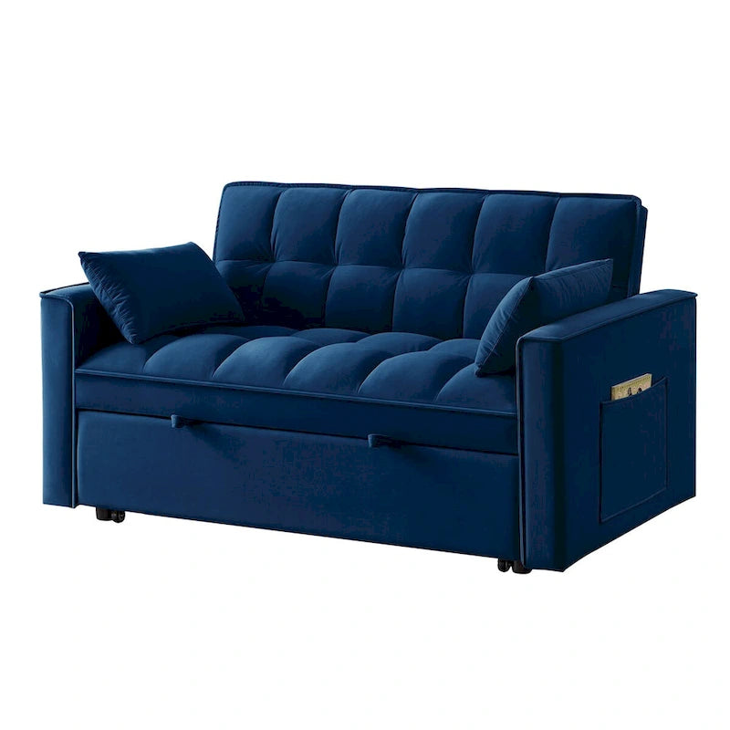 4 in1 Loveseat Sofa Bed with Armrests & Storage Pockets, Multi-Function Tufted Pull-out Sofa Bed with Adjustable Backrest 4