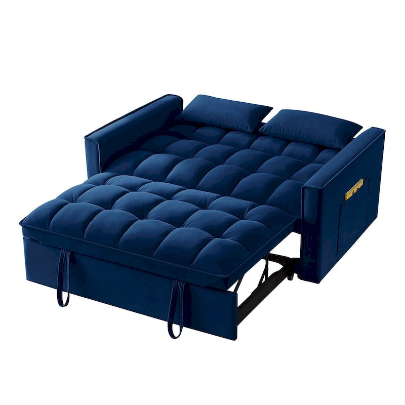 4 in1 Loveseat Sofa Bed with Armrests & Storage Pockets, Multi-Function Tufted Pull-out Sofa Bed with Adjustable Backrest 5
