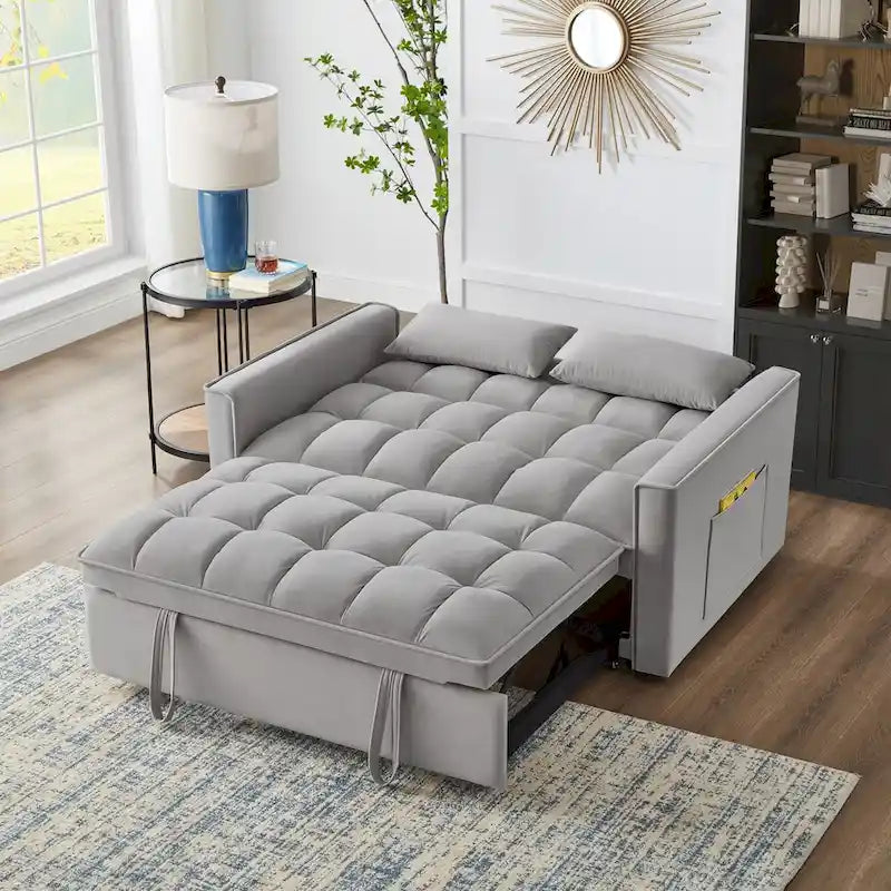 4 in1 Loveseat Sofa Bed with Armrests & Storage Pockets, Multi-Function Tufted Pull-out Sofa Bed with Adjustable Backrest 11
