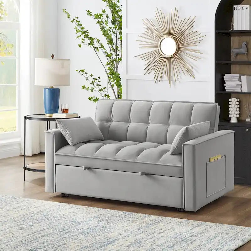 4 in1 Loveseat Sofa Bed with Armrests & Storage Pockets, Multi-Function Tufted Pull-out Sofa Bed with Adjustable Backrest 12