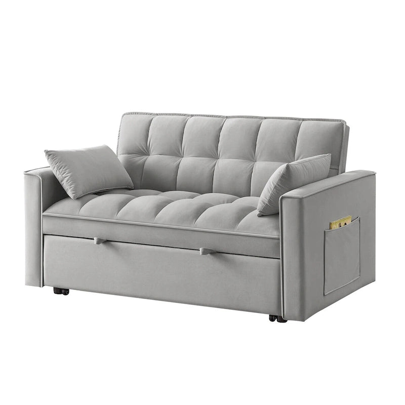 4 in1 Loveseat Sofa Bed with Armrests & Storage Pockets, Multi-Function Tufted Pull-out Sofa Bed with Adjustable Backrest