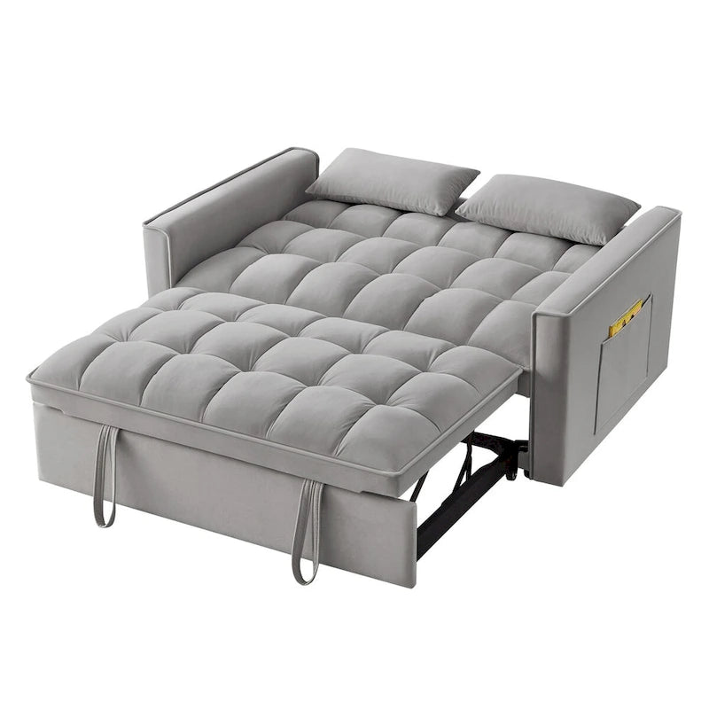 4 in1 Loveseat Sofa Bed with Armrests & Storage Pockets, Multi-Function Tufted Pull-out Sofa Bed with Adjustable Backrest 14