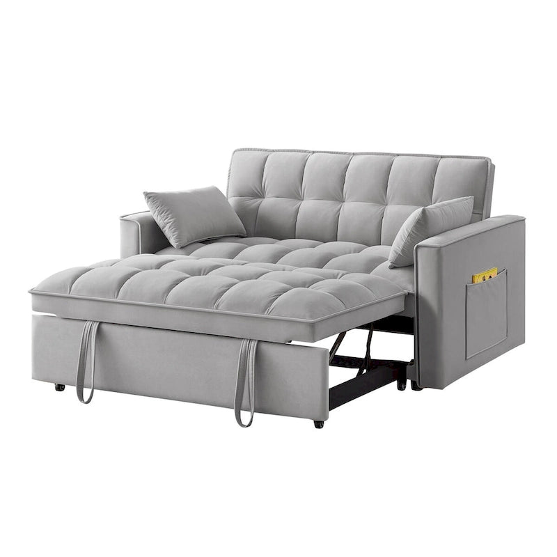 4 in1 Loveseat Sofa Bed with Armrests & Storage Pockets, Multi-Function Tufted Pull-out Sofa Bed with Adjustable Backrest 15