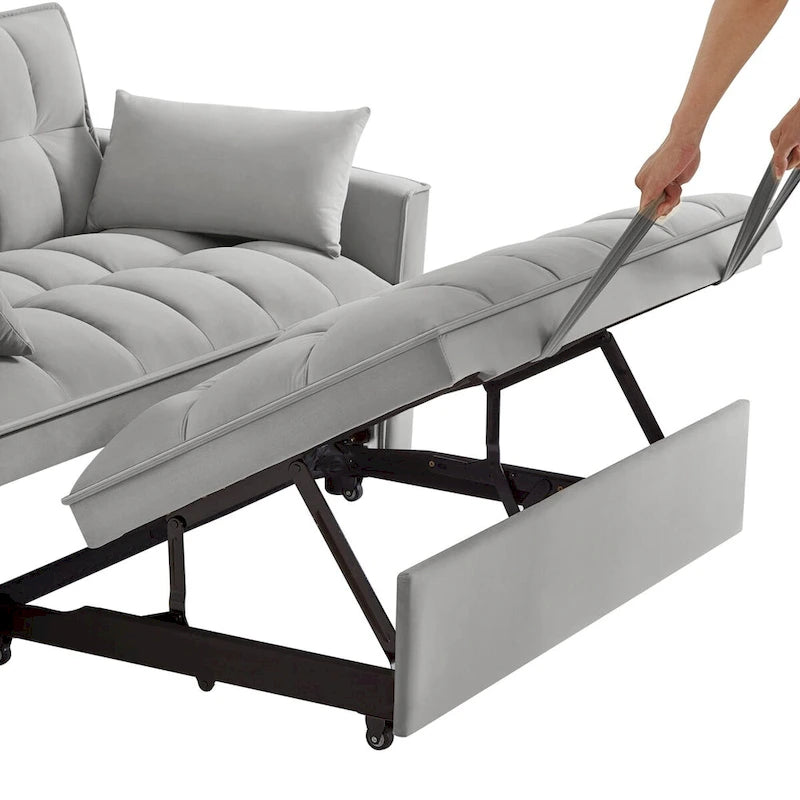 4 in1 Loveseat Sofa Bed with Armrests & Storage Pockets, Multi-Function Tufted Pull-out Sofa Bed with Adjustable Backrest 18