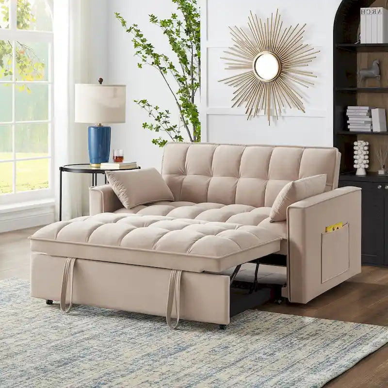 4 in1 Loveseat Sofa Bed with Armrests & Storage Pockets, Multi-Function Tufted Pull-out Sofa Bed with Adjustable Backrest 19