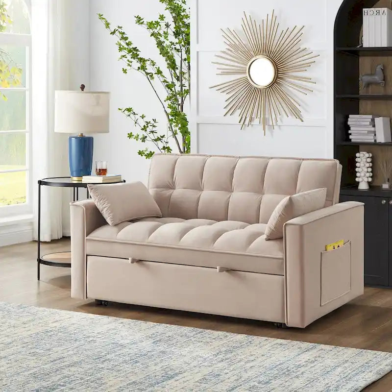 4 in1 Loveseat Sofa Bed with Armrests & Storage Pockets, Multi-Function Tufted Pull-out Sofa Bed with Adjustable Backrest 20