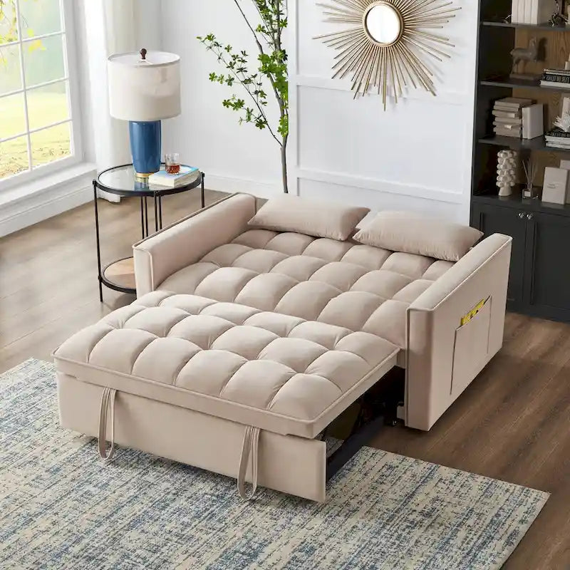 4 in1 Loveseat Sofa Bed with Armrests & Storage Pockets, Multi-Function Tufted Pull-out Sofa Bed with Adjustable Backrest 21