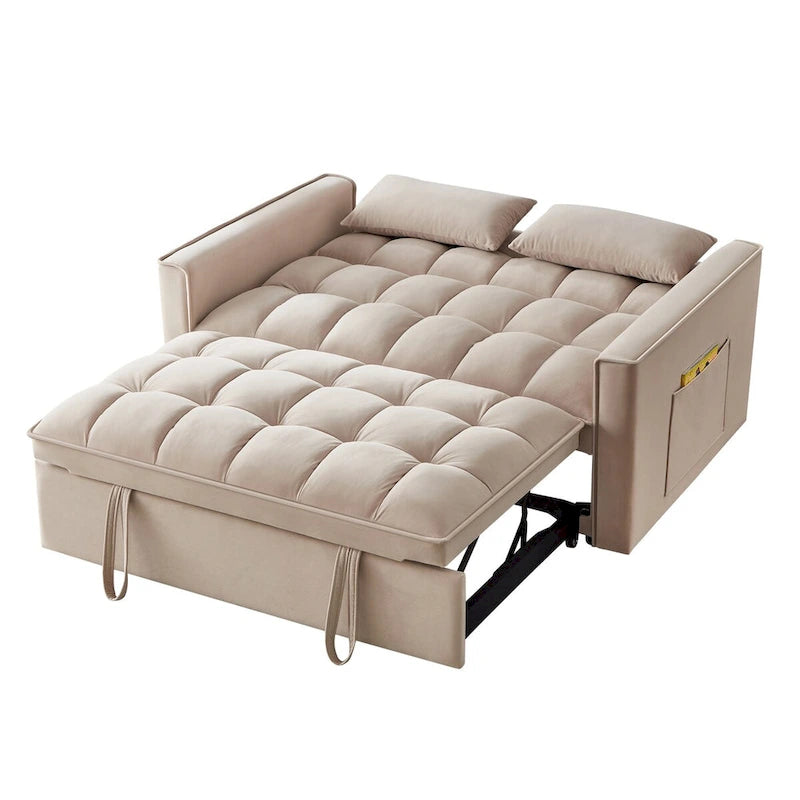 4 in1 Loveseat Sofa Bed with Armrests & Storage Pockets, Multi-Function Tufted Pull-out Sofa Bed with Adjustable Backrest 22
