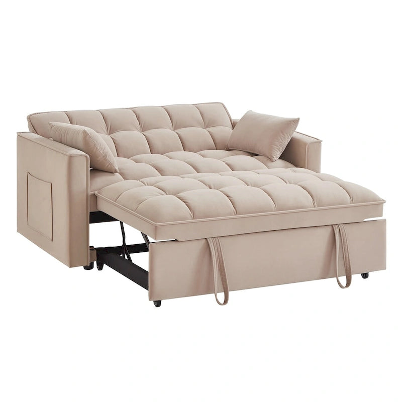 4 in1 Loveseat Sofa Bed with Armrests & Storage Pockets, Multi-Function Tufted Pull-out Sofa Bed with Adjustable Backrest 24