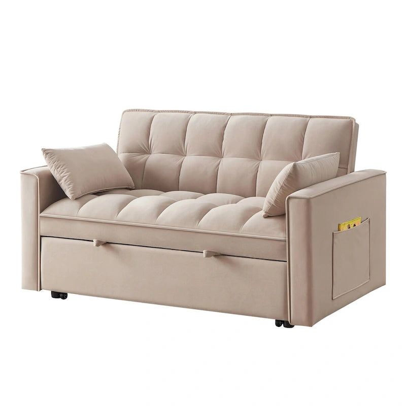 4 in1 Loveseat Sofa Bed with Armrests & Storage Pockets, Multi-Function Tufted Pull-out Sofa Bed with Adjustable Backrest 25