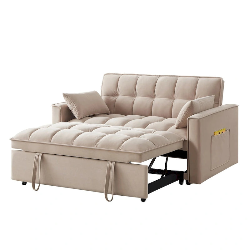 4 in1 Loveseat Sofa Bed with Armrests & Storage Pockets, Multi-Function Tufted Pull-out Sofa Bed with Adjustable Backrest 26