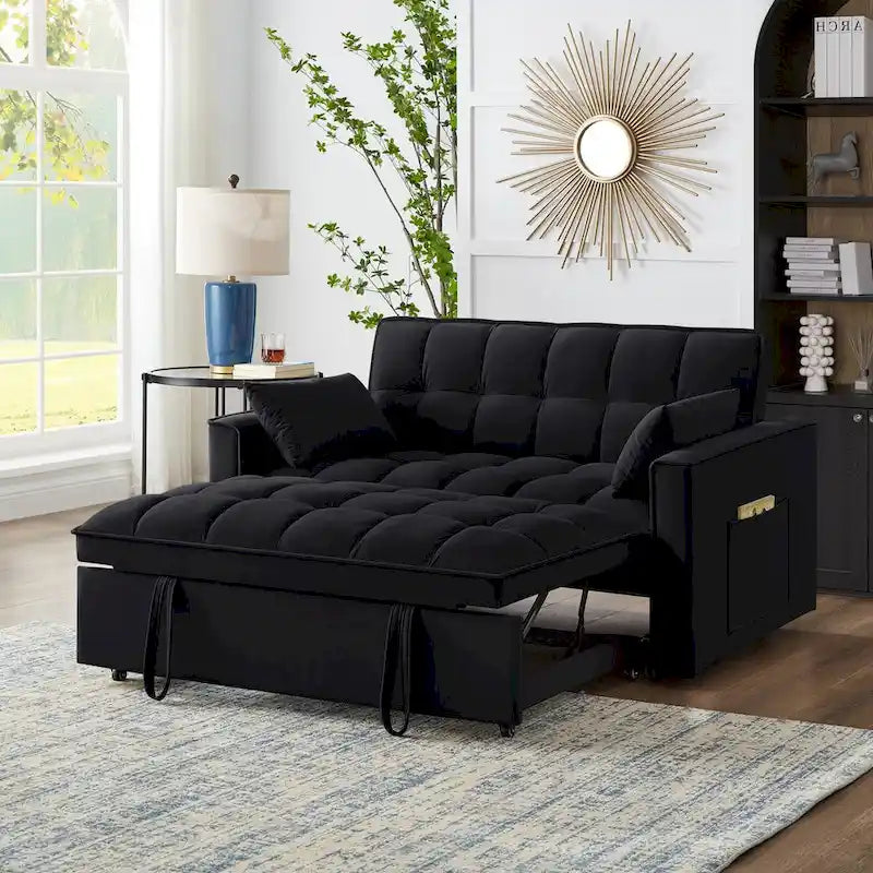 4 in1 Loveseat Sofa Bed with Armrests & Storage Pockets, Multi-Function Tufted Pull-out Sofa Bed with Adjustable Backrest 28