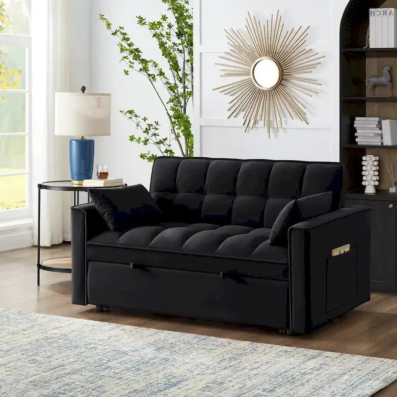4 in1 Loveseat Sofa Bed with Armrests & Storage Pockets, Multi-Function Tufted Pull-out Sofa Bed with Adjustable Backrest 29