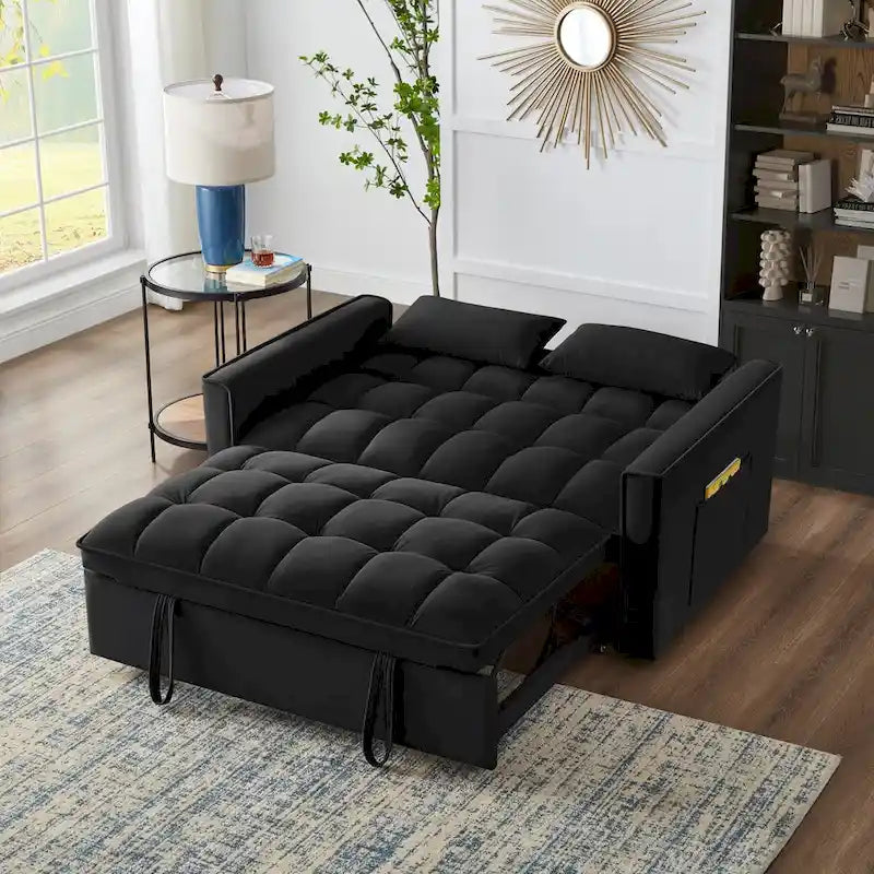 4 in1 Loveseat Sofa Bed with Armrests & Storage Pockets, Multi-Function Tufted Pull-out Sofa Bed with Adjustable Backrest 30