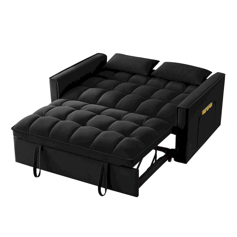 4 in1 Loveseat Sofa Bed with Armrests & Storage Pockets, Multi-Function Tufted Pull-out Sofa Bed with Adjustable Backrest 33
