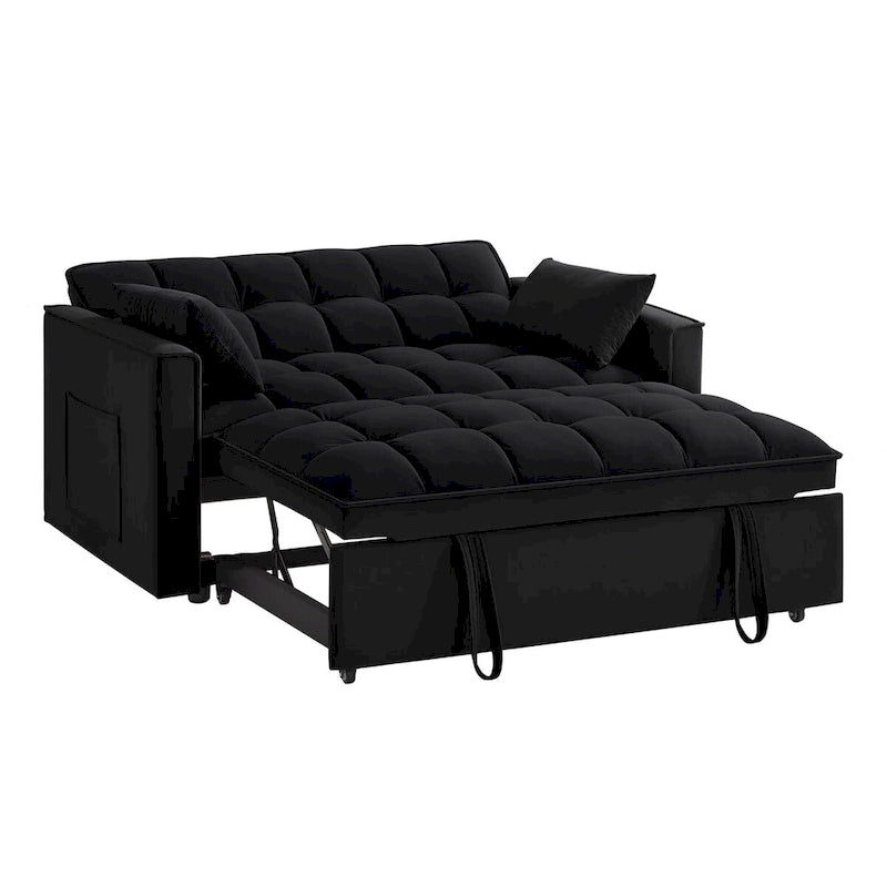 4 in1 Loveseat Sofa Bed with Armrests & Storage Pockets, Multi-Function Tufted Pull-out Sofa Bed with Adjustable Backrest 34