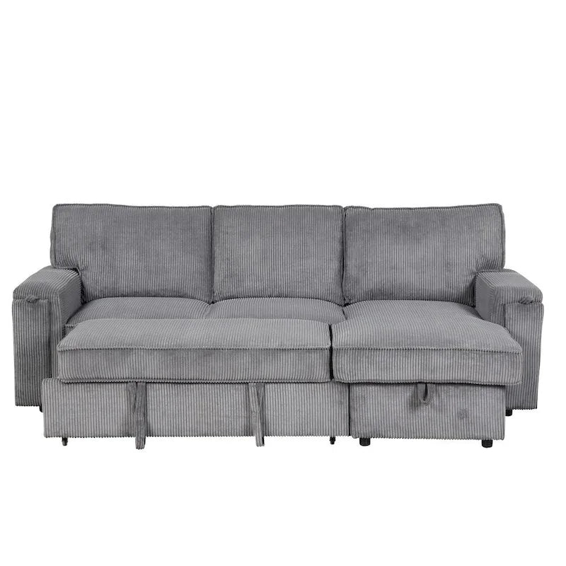 Upholstery Sleeper Sectional Sofa with Storage Bags and 2 Cup Holders on Arms 9