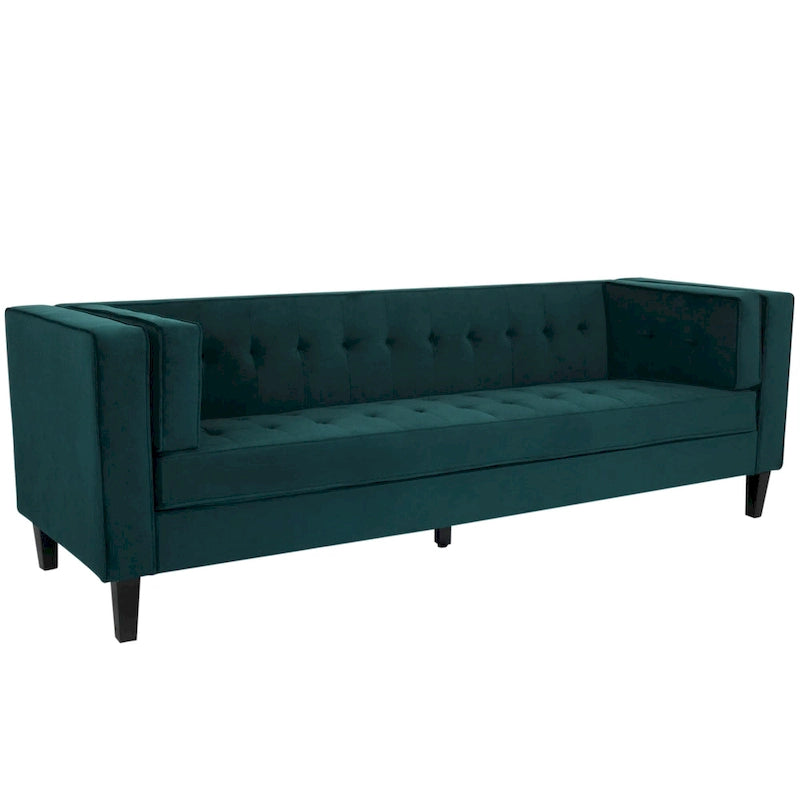 Modern Velvet 3-Seater Sofa with Tufted Waffle Stitch, Low Profile & Solid Wood Legs, 89.75"W 4