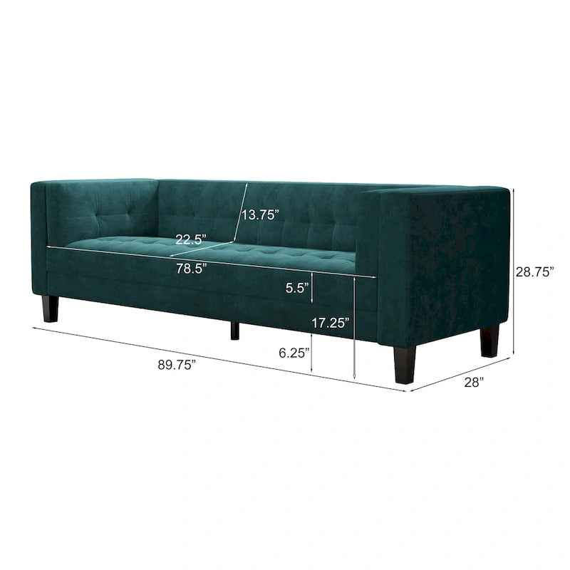 Modern Velvet 3-Seater Sofa with Tufted Waffle Stitch, Low Profile & Solid Wood Legs, 89.75"W 5