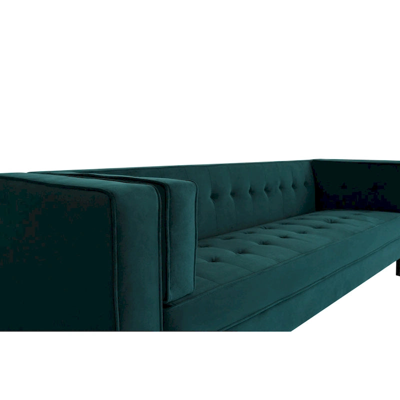 Modern Velvet 3-Seater Sofa with Tufted Waffle Stitch, Low Profile & Solid Wood Legs, 89.75"W 11