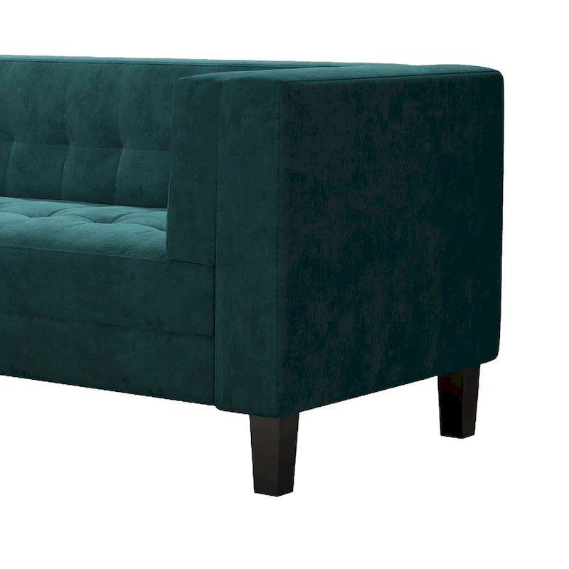Modern Velvet 3-Seater Sofa with Tufted Waffle Stitch, Low Profile & Solid Wood Legs, 89.75"W 14