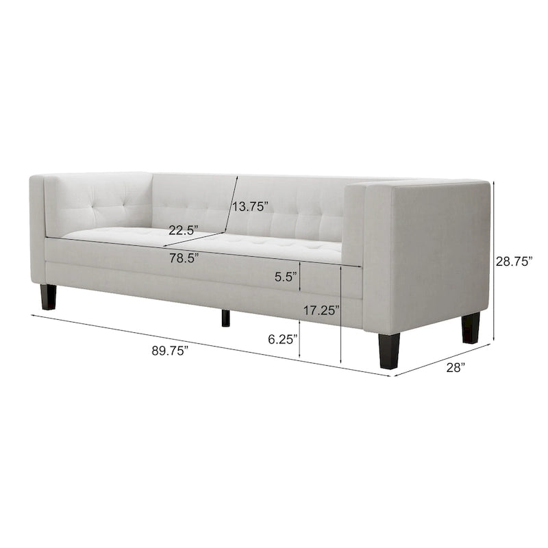 Modern Velvet 3-Seater Sofa with Tufted Waffle Stitch, Low Profile & Solid Wood Legs, 89.75"W 17