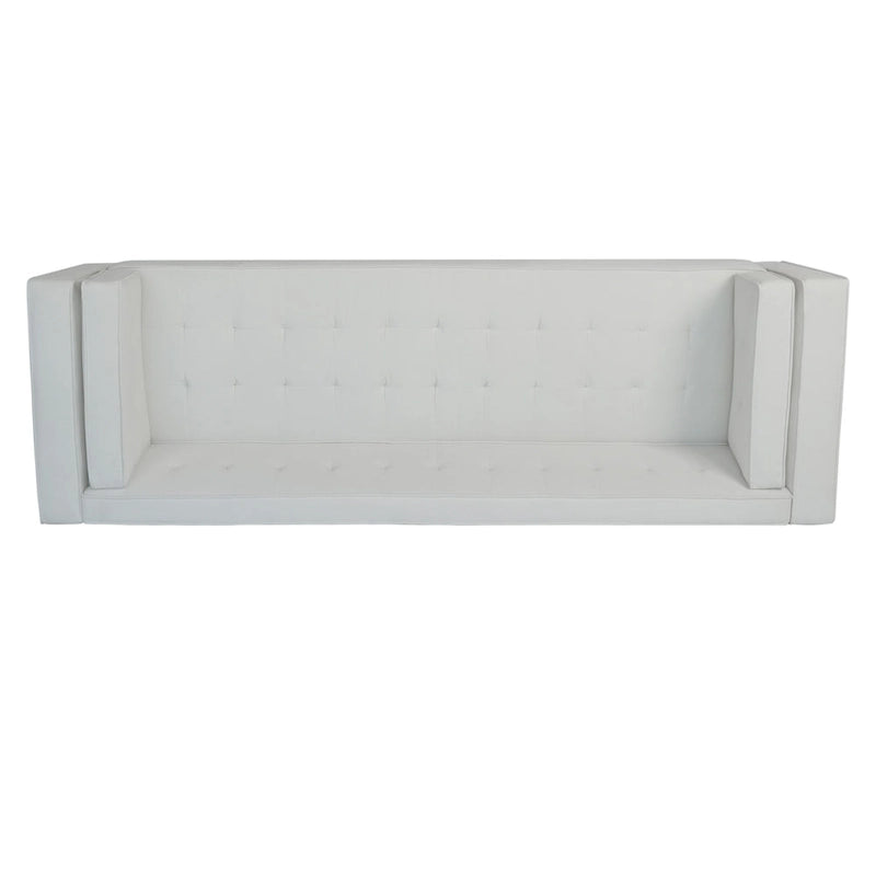 Modern Velvet 3-Seater Sofa with Tufted Waffle Stitch, Low Profile & Solid Wood Legs, 89.75"W 22
