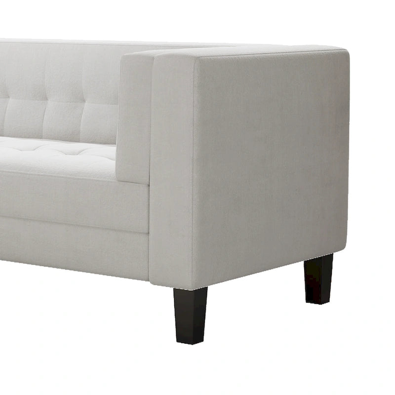 Modern Velvet 3-Seater Sofa with Tufted Waffle Stitch, Low Profile & Solid Wood Legs, 89.75"W 26