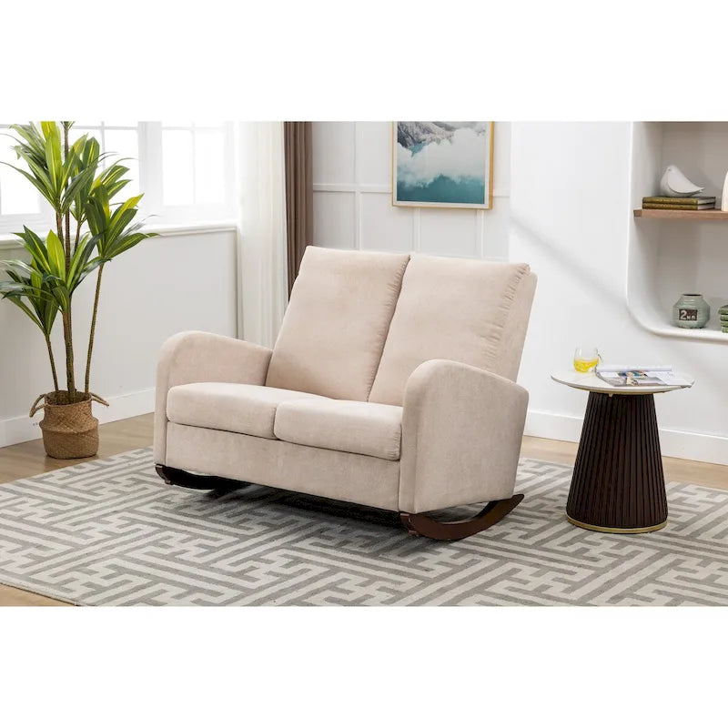 Rocking Chair Upholstered Mid Century Modern Rocker Oversized Wingback Armchair for Living Room 19