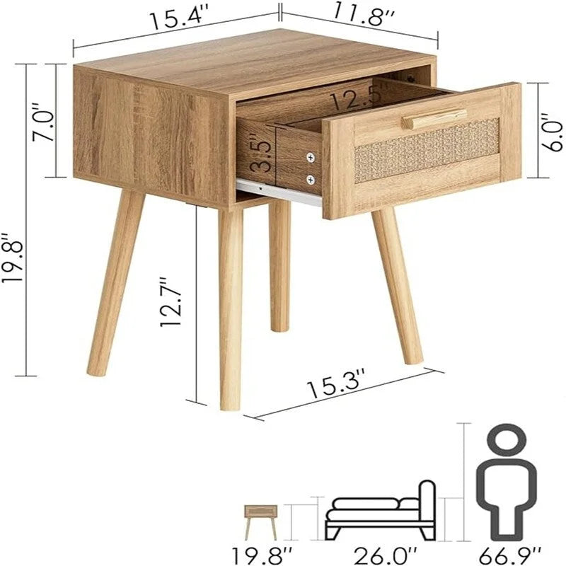 Bedroom Nightstands Wooden Night Stands - 11.81D x 15.35W x 19.69H 3