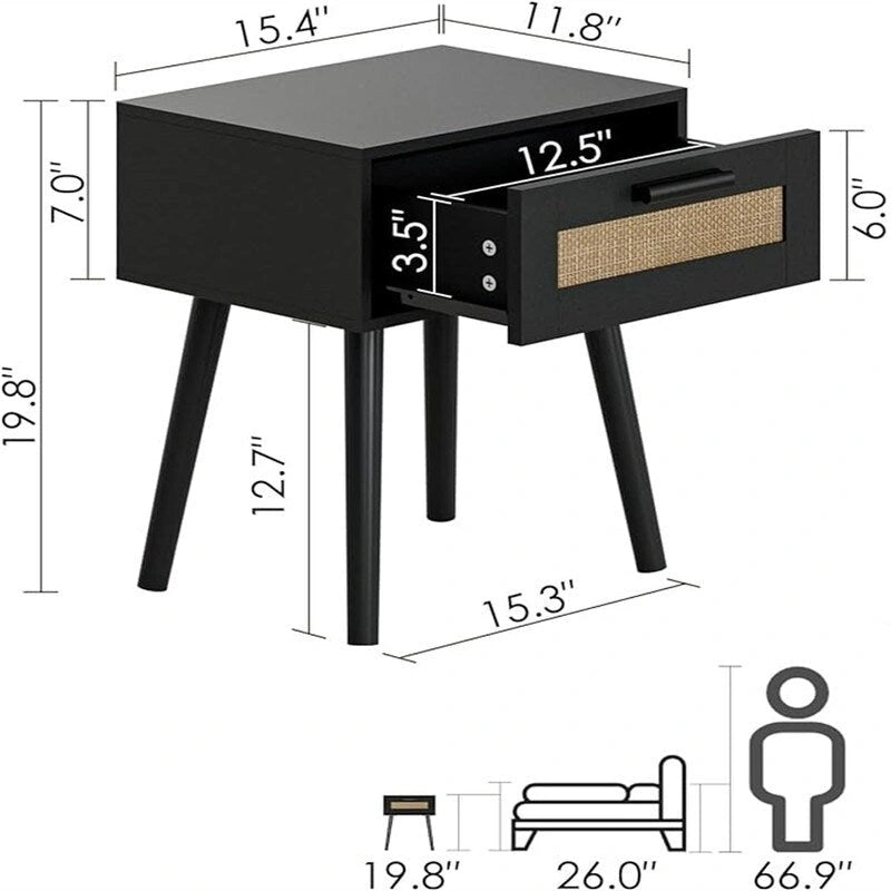 Bedroom Nightstands Wooden Night Stands - 11.81D x 15.35W x 19.69H 12