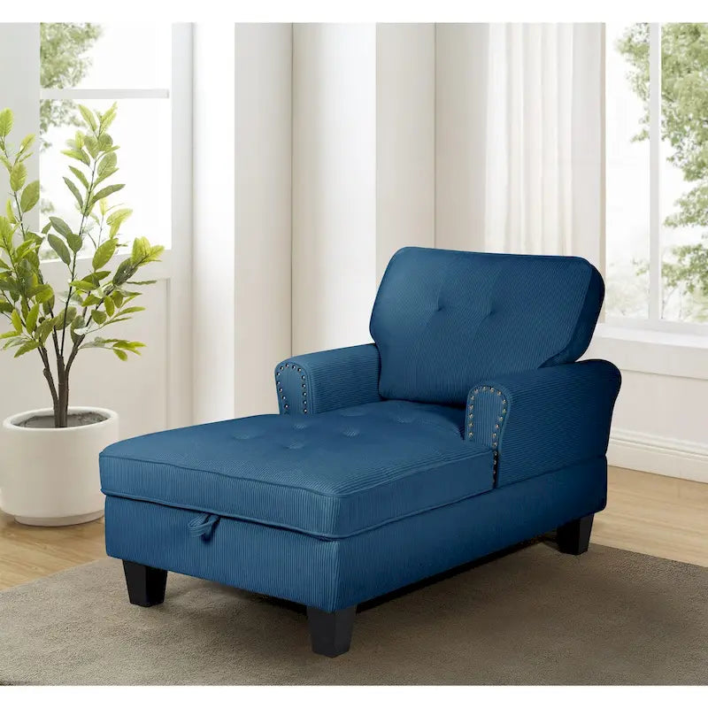 Chaise Lounge Indoor Sleeper Sofa Bed Chair Upholstered Lounge Chair for Bedroom Living Room with Rivets Blue 7