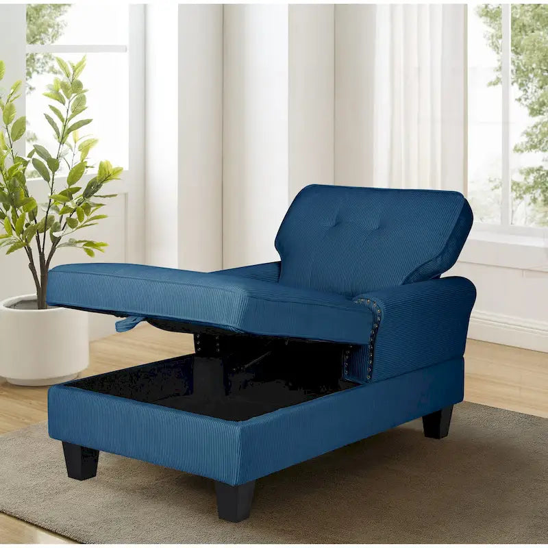Chaise Lounge Indoor Sleeper Sofa Bed Chair Upholstered Lounge Chair for Bedroom Living Room with Rivets Blue 3