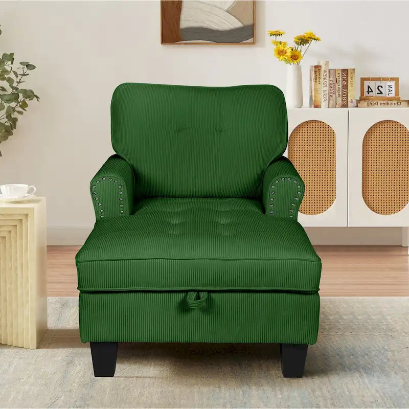 Chaise Lounge Indoor Sleeper Sofa Bed Chair Upholstered Lounge Chair for Bedroom Living Room with Rivets Blue 5