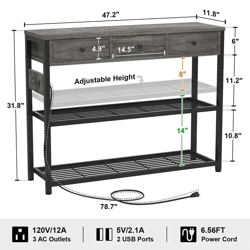 47 Entryway Table with Outlets and USB Ports - 11.8D x 47.2W x 31.8H 20