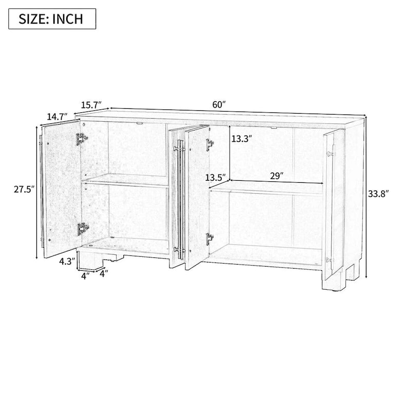 Wood Traditional Style Sideboard with Adjustable Shelves 27