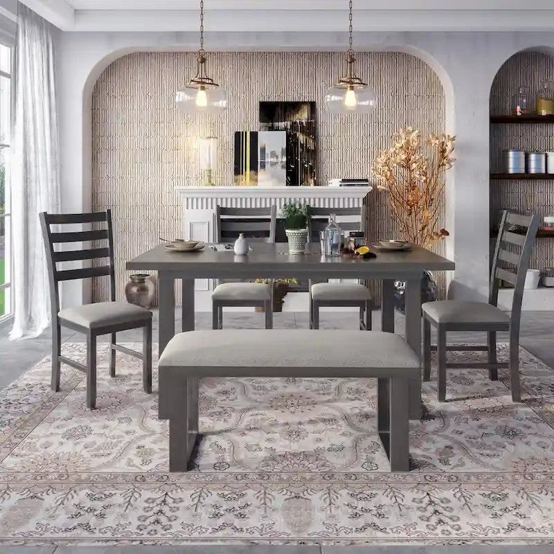 5-piece Farmhouse Dining Set Rectangular Table Chair 3