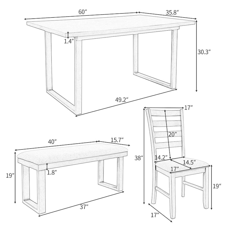 5-piece Farmhouse Dining Set Rectangular Table Chair 4