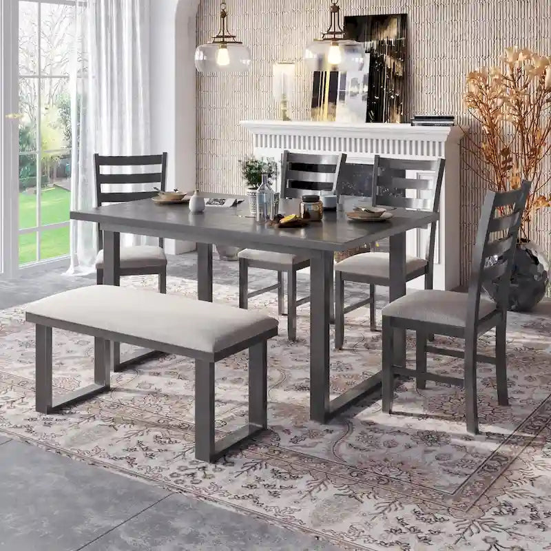 5-piece Farmhouse Dining Set Rectangular Table Chair 5
