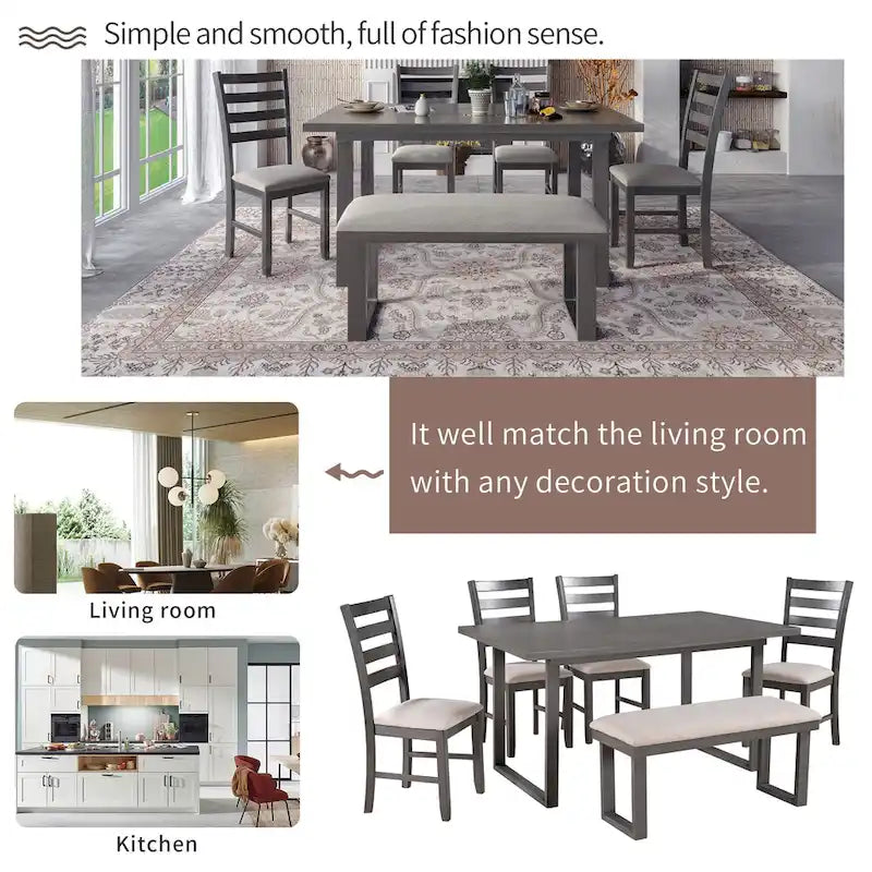 5-piece Farmhouse Dining Set Rectangular Table Chair 7