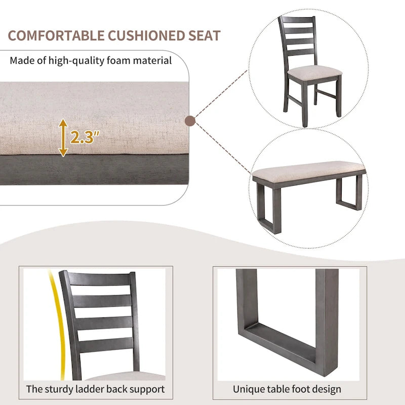 5-piece Farmhouse Dining Set Rectangular Table Chair 9