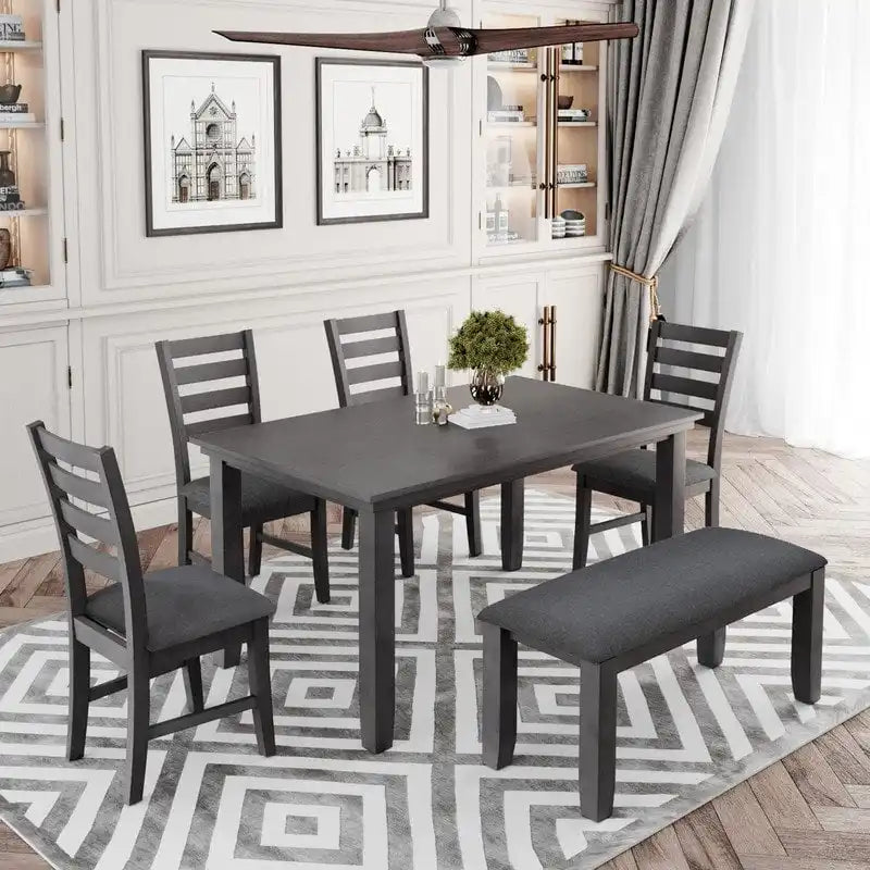 5-piece Farmhouse Dining Set Rectangular Table Chair 12